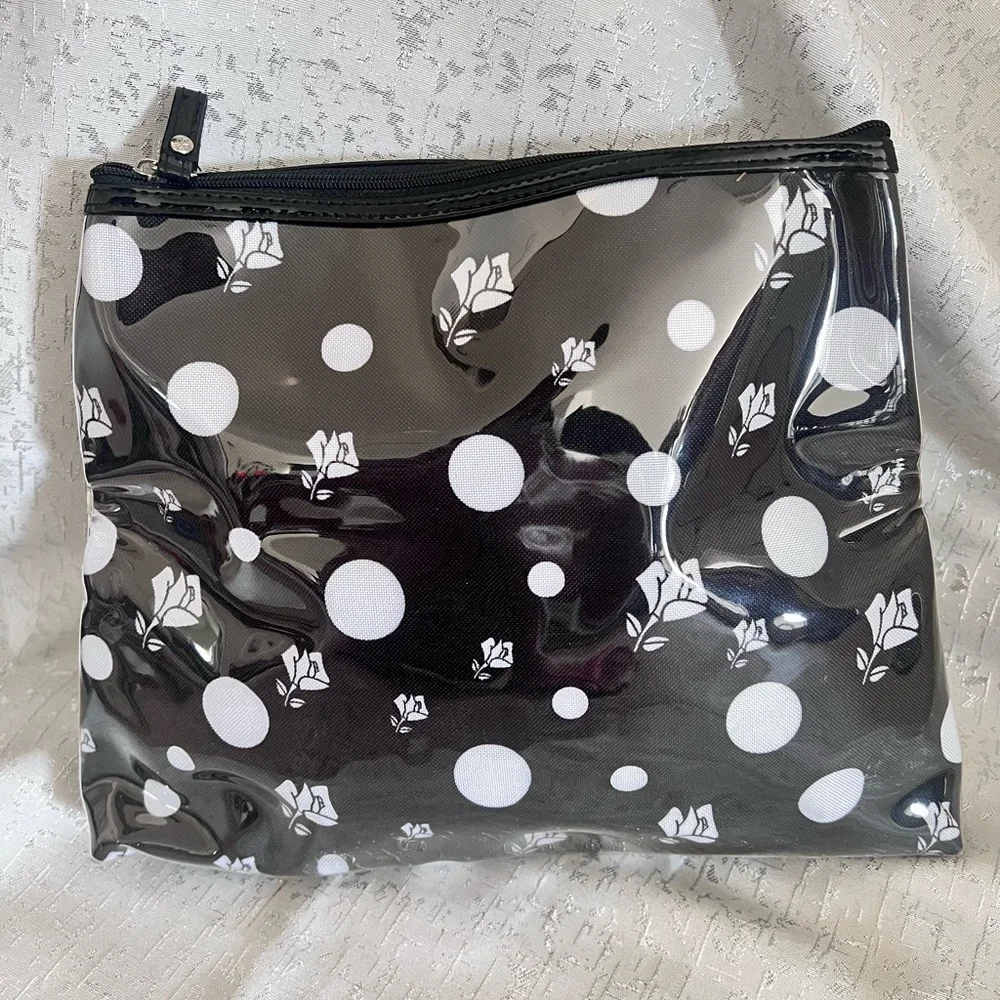 Black and White Polka Dot Cosmetic Bag with Skull Accents